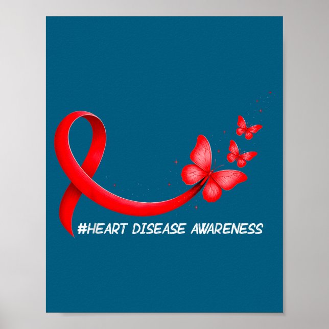 Póster Heart Health Heart Disease Awareness Chd Red Ribbo (Frente)