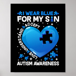 Póster Heart I Wear Blue For My Son Autism Awareness