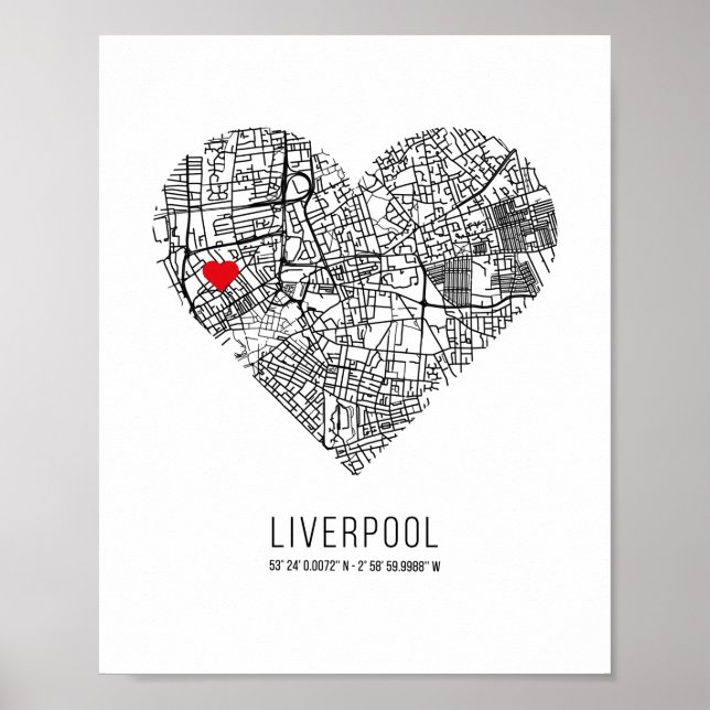 Póster Heart Liverpool City Map (Reino Unido) (Frente)