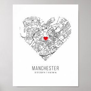 Póster Heart Manchester City Map (Reino Unido)