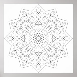 Póster Heart Petal Mandala with Symmetrical Vine Flow