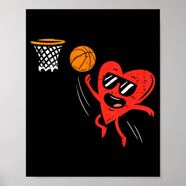 Póster Heart Playing Basketball Cute Valentines Day Srts  (Frente)
