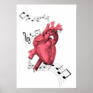 Póster Heart Print, Musical Notes, Musical Heart, Anatomí