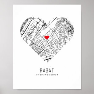 Póster Heart Rabat City Map (Morocco)