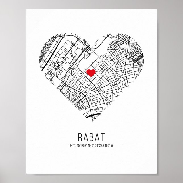 Póster Heart Rabat City Map (Morocco) (Frente)