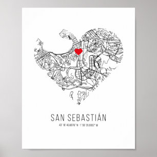 Póster Heart San Sebastián City Map (Spain)