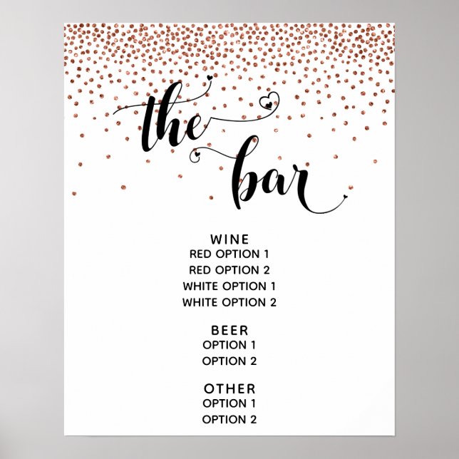 Póster Heart Script & Copper Confetti "The Bar" Menú Rótu (Frente)