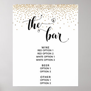 Póster Heart Script & Gold Confetti "The Bar" Menú Rótulo