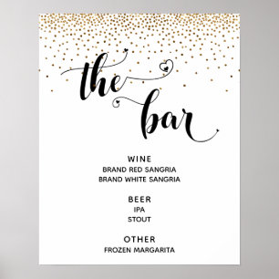 Póster Heart Script & Gold Confetti "The Bar" Menú Rótulo