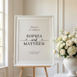 Póster Heart Script Minimalist Wedding Welcome Sign