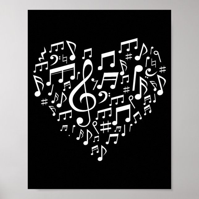 Póster Heart Shape Musical Notes Music Lovers Gift Valent (Frente)