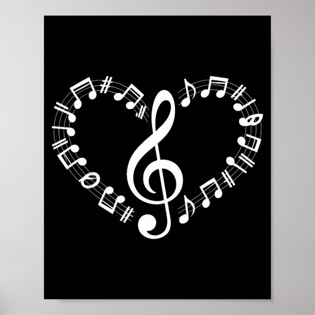 Póster Heart Shape Musical Notes Music Lovers Happy Valen (Frente)