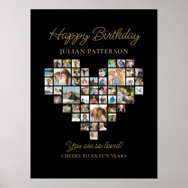 Póster Heart Shaped Photo Collage Birthday Party Welcome (Frente)