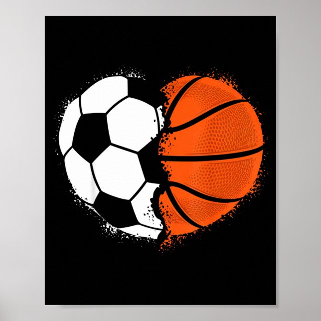 Póster Heart Srts Soccer Basketball Ball Lover Valentines (Frente)