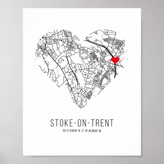 Póster Heart Stoke-on-Trent City Map (Reino Unido) (Frente)
