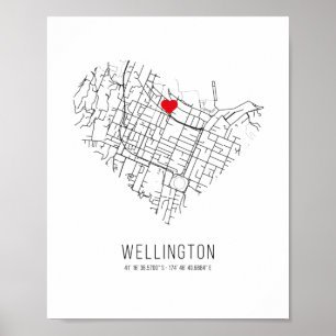 Póster Heart Wellington City Map (New Zealand)