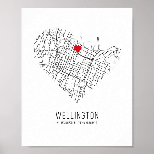 Póster Heart Wellington City Map (New Zealand) (Frente)