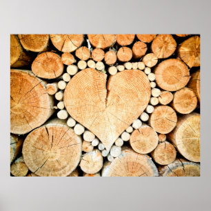 Póster Heart wood logs bole firewood