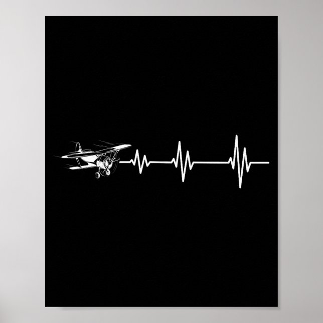 Póster Heartbeat Flying Plane Pulse Line Retro Prop Aircr (Frente)
