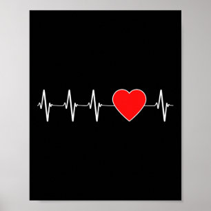 Póster Heartbeat Sanitario Ekg Enfermedad Cardíaca Roja C