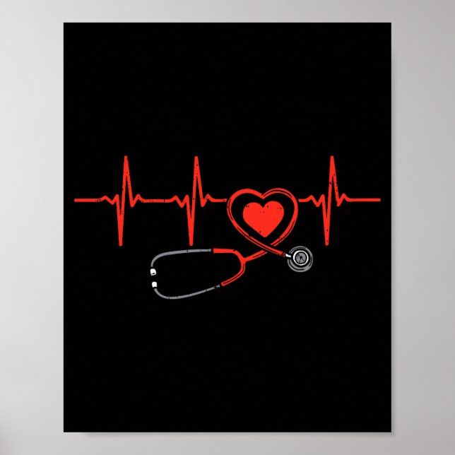 Póster Heartbeat Scrub Valentine Nurse Valentines Day Rn  (Frente)