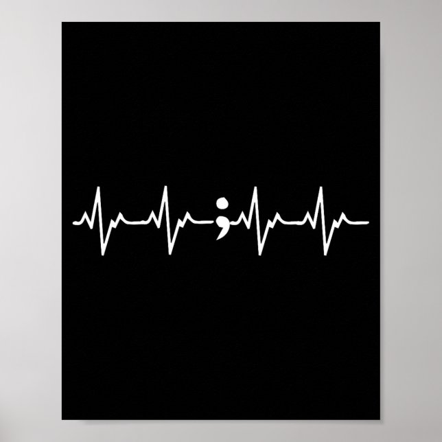 Póster Heartbeat Semicolon Gift Suicide Prevention Awaren (Frente)