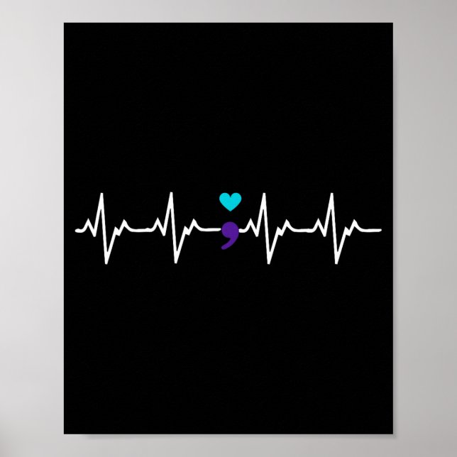 Póster Heartbeat Semicolon Gift Suicide Prevention Awaren (Frente)