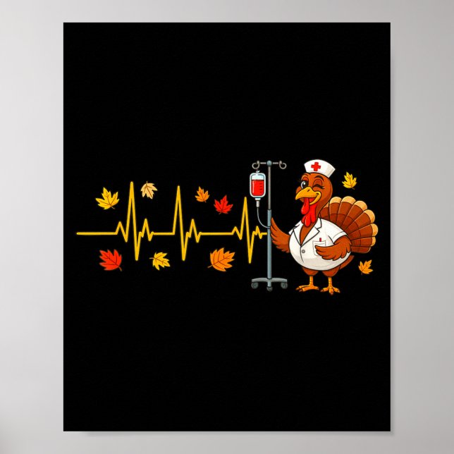 Póster Heartbeat Turkey Funny Nurse Thanksgiving Fall Des (Frente)