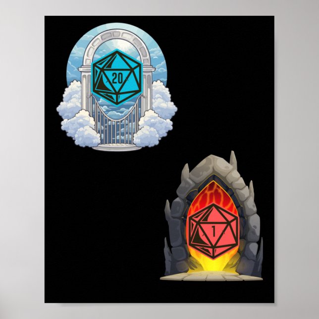 Póster Heaven Hell D20 Fortune Misfortune Pegatina (Frente)