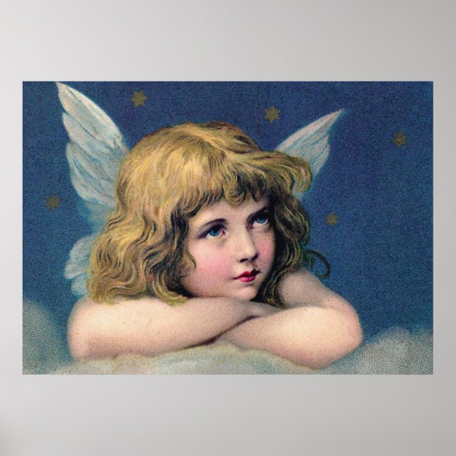 Póster Heavenly angel daydreaming on a cloud in the sky (Frente)