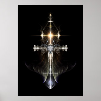 Póster Heavenly Angel Wing Cross Fractal Art NWGBGBGBL
