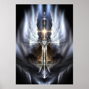 Póster Heavenly Angel Wing Cross Fractal Art Poster ORG
