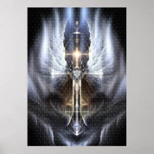 Póster Heavenly Angel Wing Cross Fractal Art Poster Tile