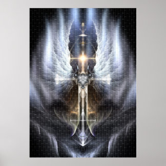 Póster Heavenly Angel Wing Cross Fractal Art Poster Tile