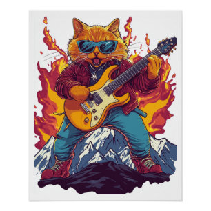 Póster Heavy Meowtal – Camiseta Gráfica de Gato Rockero p