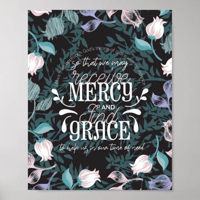 Póster Hebreo 4:16 cita negro sobre (Frente)