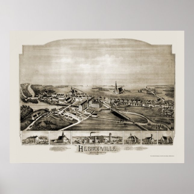 Póster Hebronville, MAMÁES mapa panorámico - 1891 (Frente)