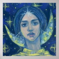 Hecate, Moon goddess, pastel painting, fantasy art