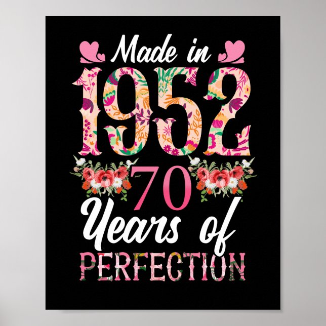 Póster Hecho 1952 70 Años De Edad 70 Años De Perfección (Frente)