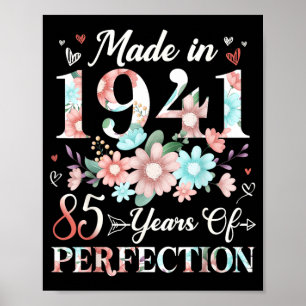 Póster Hecho en 1941 Floral Cumpleaños 85 Cumpleaños 85 A