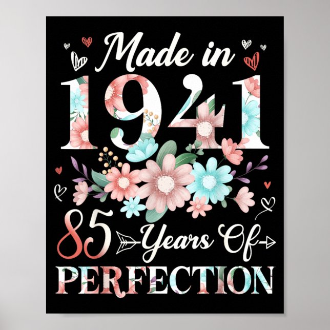 Póster Hecho en 1941 Floral Cumpleaños 85 Cumpleaños 85 A (Frente)