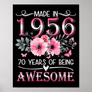 Póster Hecho en 1956 Floral 70 Cumpleaños 70