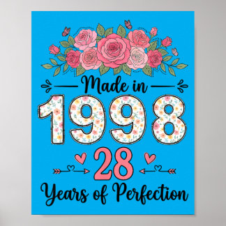 Póster Hecho en 1998 Regalos Florales para Mujeres Cumple