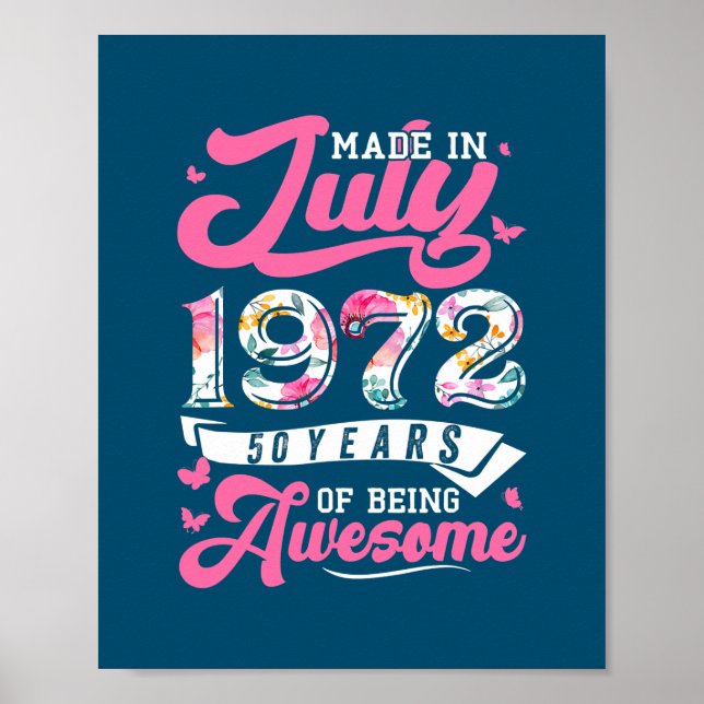 Póster Hecho En Julio De 1972 Floral 50 Años De Edad 50 (Frente)