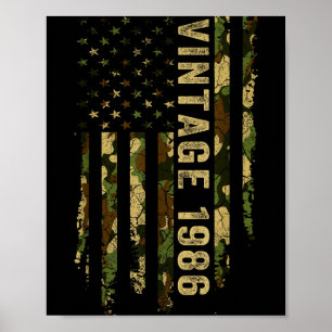 Póster Hecho Vintage En 1986 Bandera Americana Regalo Cum