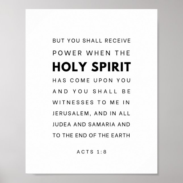 Póster Hechos 1:8 Versículo de la Biblia (Frente)