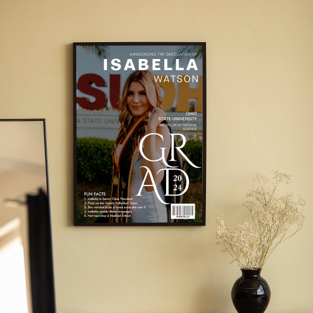 Póster Hechos divertidos | Poster de Graduación de Foto d (Fun Facts | Magazine Cover Photo Graduation Poster)