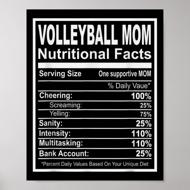 Póster Hechos nutricionales de la madre del voleibol (Frente)