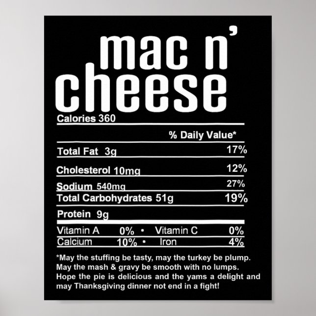 Póster Hechos nutricionales de Mac N Cheese de Acción de  (Frente)