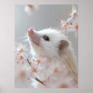 Póster Hedgehog Adorable Entre Flores De Primavera